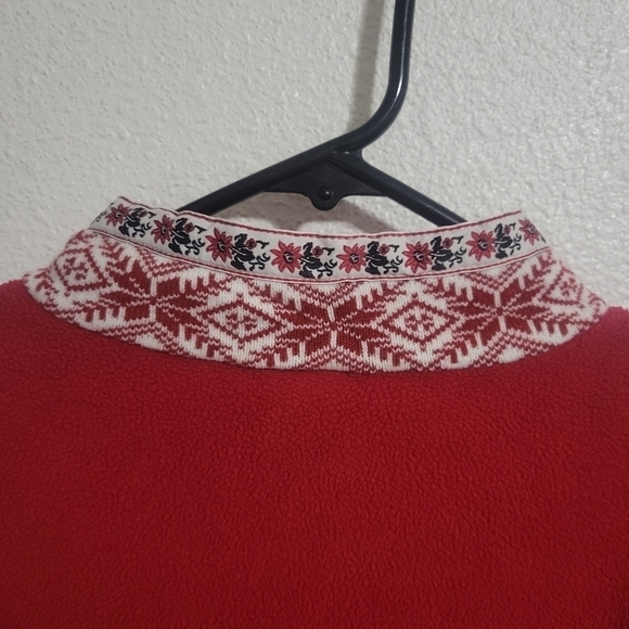 LL Bean Libean Red Fleece Quartier Zip Sweater size Regular Medium - Picture 8 of 10